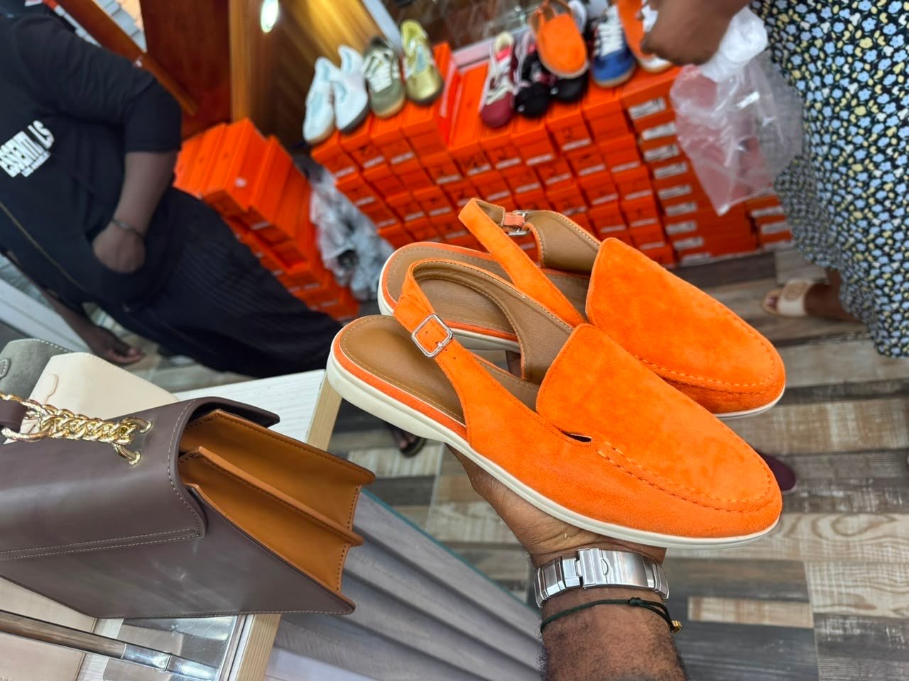 Orange Suede Slingback Loafers