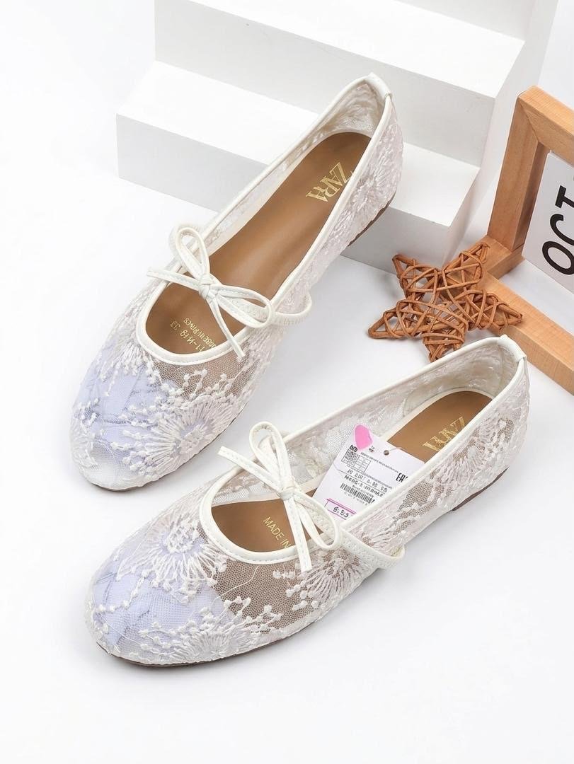 White Embroidered Flats