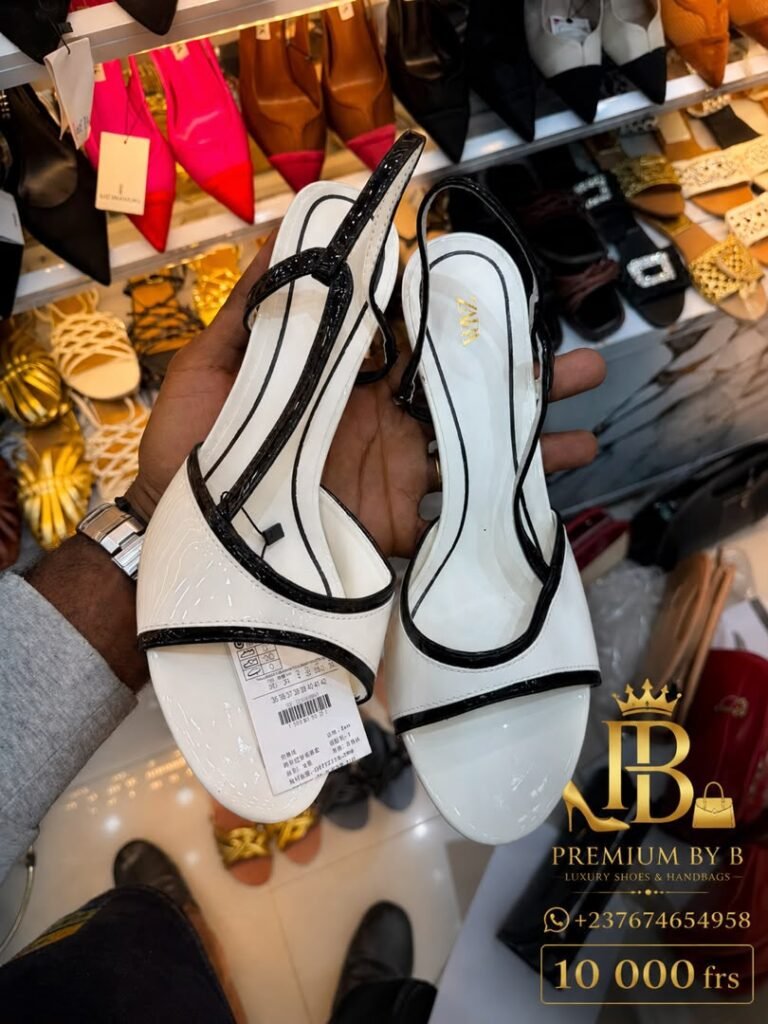 White & Black Slingback Sandals