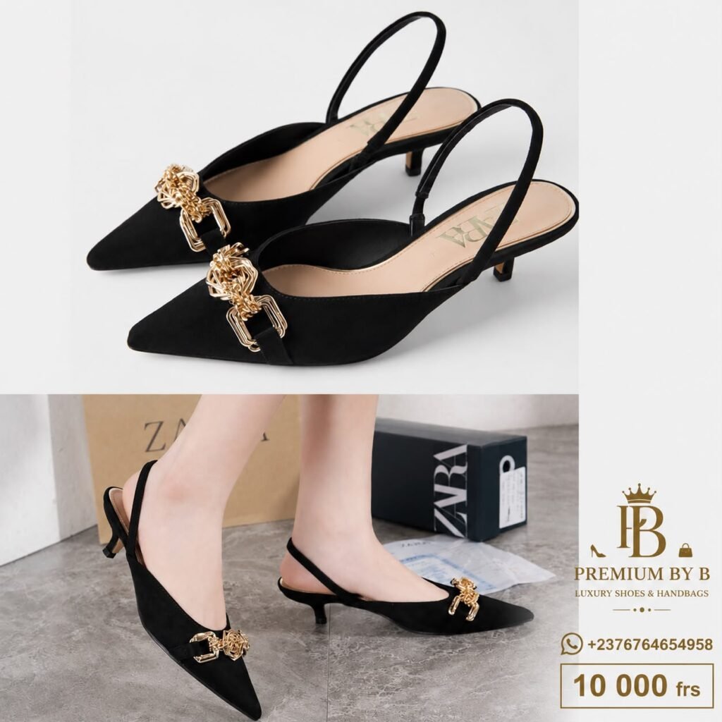 Black Pointed Slingback Heels